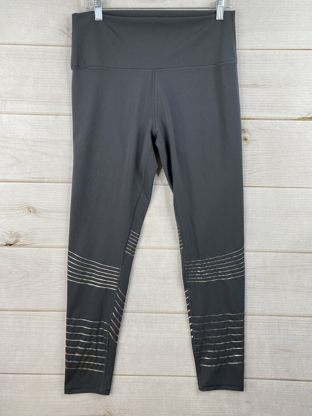 Z By Zobha Leggings Womens XL Gray Silver Stripe Waist & Leg Skinny Yoga Running